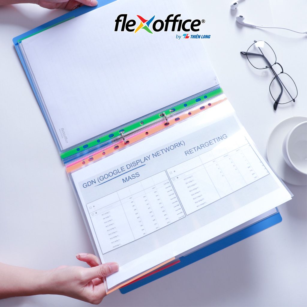 Bìa lỗ - bìa lá đa năng A4 Thiên Long Flexoffice nhiều màu sử dụng với bìa còng