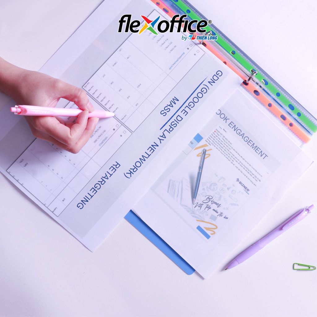 Bìa lỗ - bìa lá đa năng A4 Thiên Long Flexoffice nhiều màu sử dụng với bìa còng