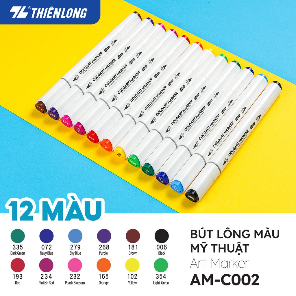 Bút dạ màu - bút marker 12 màu Thiên Long Colokit ART MARKER AM-C002 - Tặng sổ Sketch
