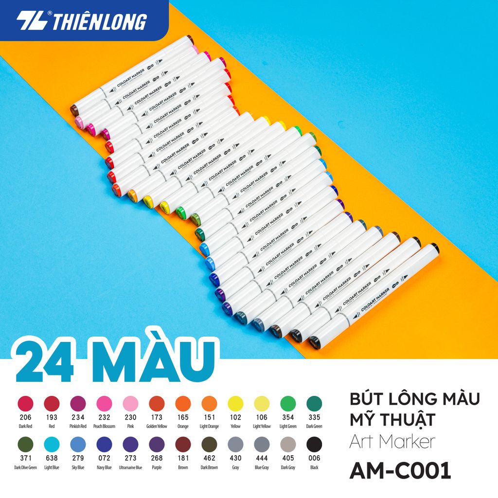 Bút dạ màu - bút marker 12 màu Thiên Long Colokit ART MARKER AM-C002 - Tặng sổ Sketch