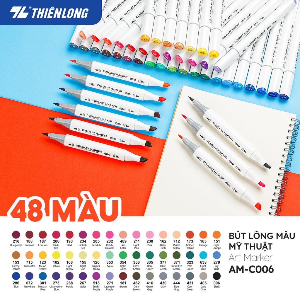Bút dạ màu - bút marker 12 màu Thiên Long Colokit ART MARKER AM-C002 - Tặng sổ Sketch
