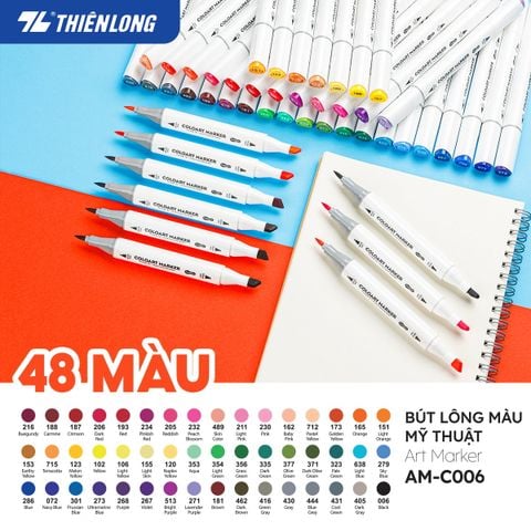 Bút dạ màu - bút marker 48 màu Thiên Long Colokit ART MARKER AM-C006 - Tặng Postcard