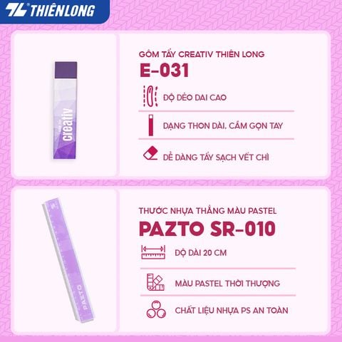 Combo Tím pastel 08 món - Bộ dụng cụ học tập gồm Máy tính cầm tay Hot trend, sổ, bút trang trí, gôm, thước, bìa tài liệu