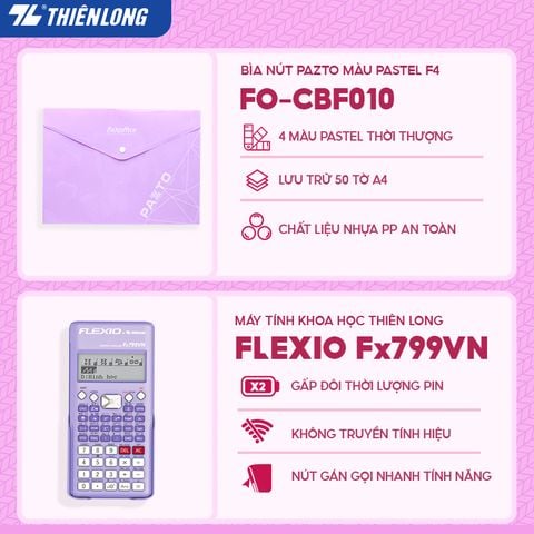 Combo Tím pastel 08 món - Bộ dụng cụ học tập gồm Máy tính cầm tay Hot trend, sổ, bút trang trí, gôm, thước, bìa tài liệu