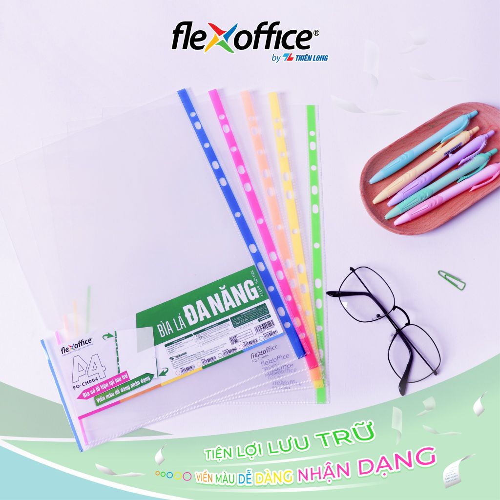 Bìa lỗ - bìa lá đa năng A4 Thiên Long Flexoffice nhiều màu sử dụng với bìa còng
