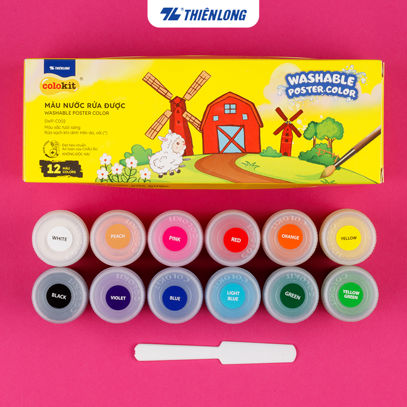 Màu nước rửa được - Washable Poster Color Thiên Long Colokit - Rửa sạch bằng nước dễ dàng