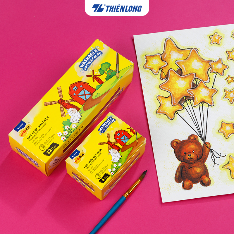 Màu nước rửa được - Washable Poster Color Thiên Long Colokit - Rửa sạch bằng nước dễ dàng