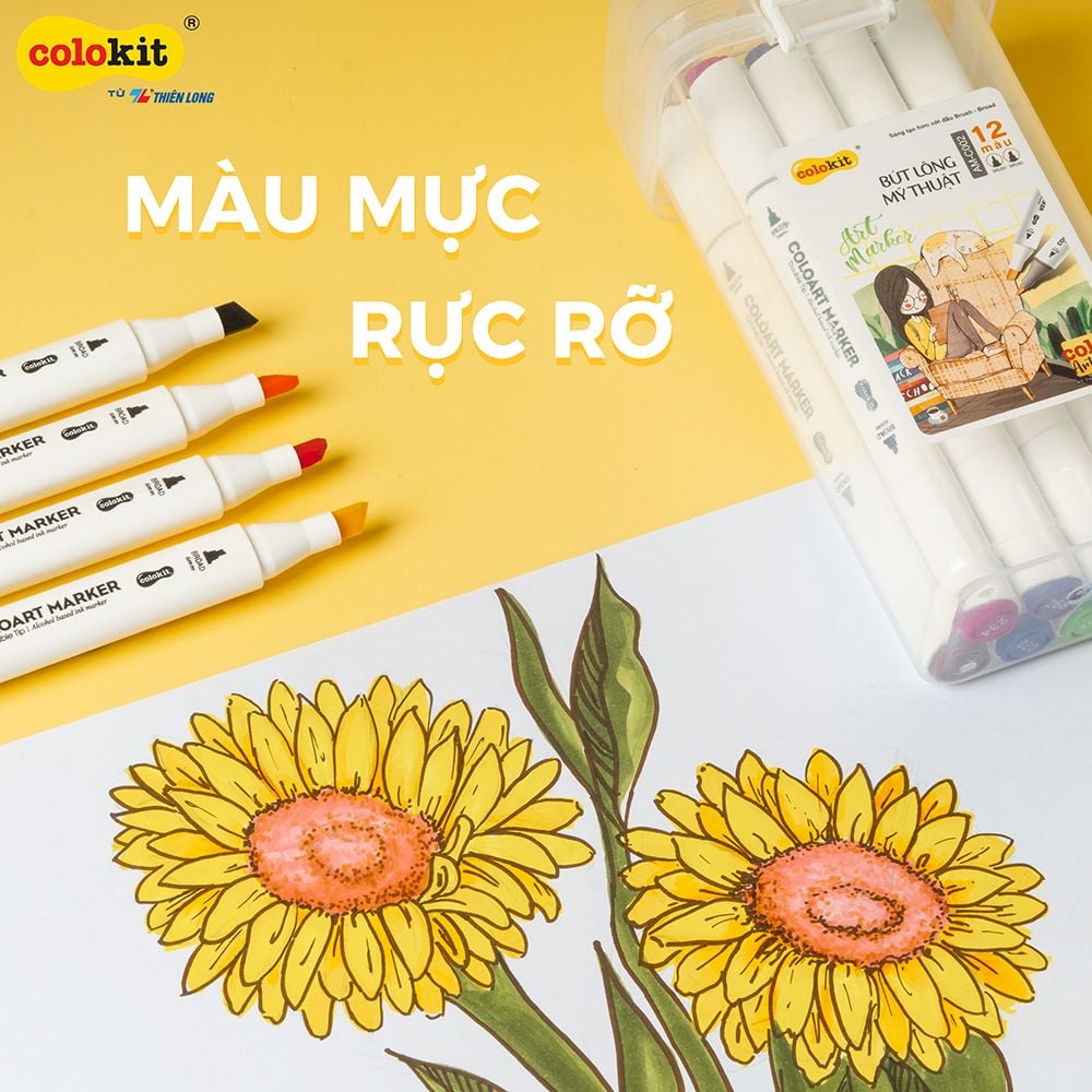 Bút dạ màu - bút marker 12 màu Thiên Long Colokit ART MARKER AM-C002 - Tặng sổ Sketch