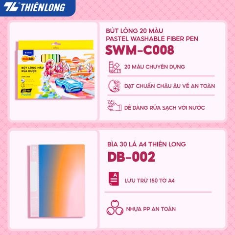 Combo Hồng ngọt ngào 07 món - Bộ dụng cụ học tập thể hiện cá tính (Lưu trữ tài liệu, sổ, bút màu, bút trang trí)