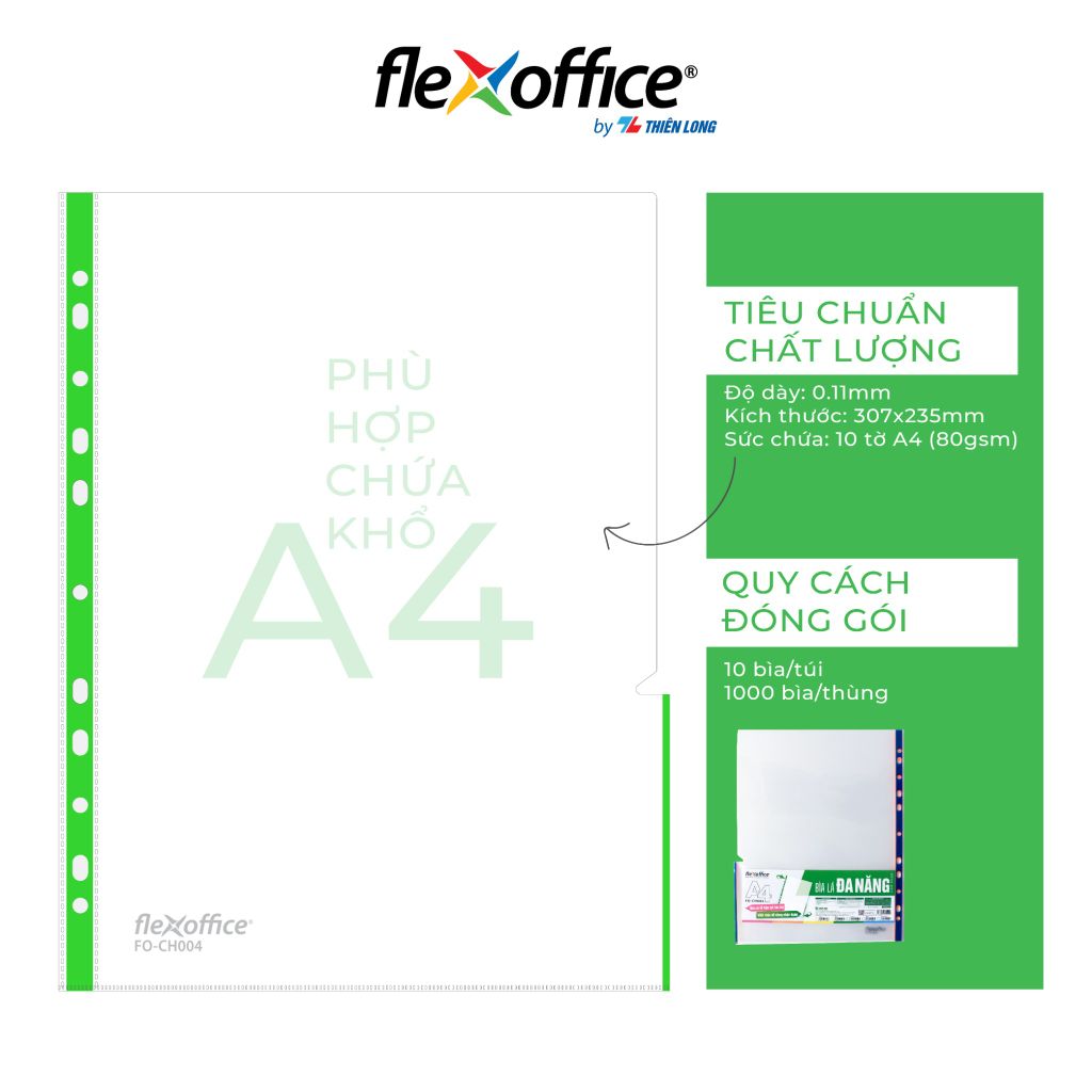 Bìa lỗ - bìa lá đa năng A4 Thiên Long Flexoffice nhiều màu sử dụng với bìa còng