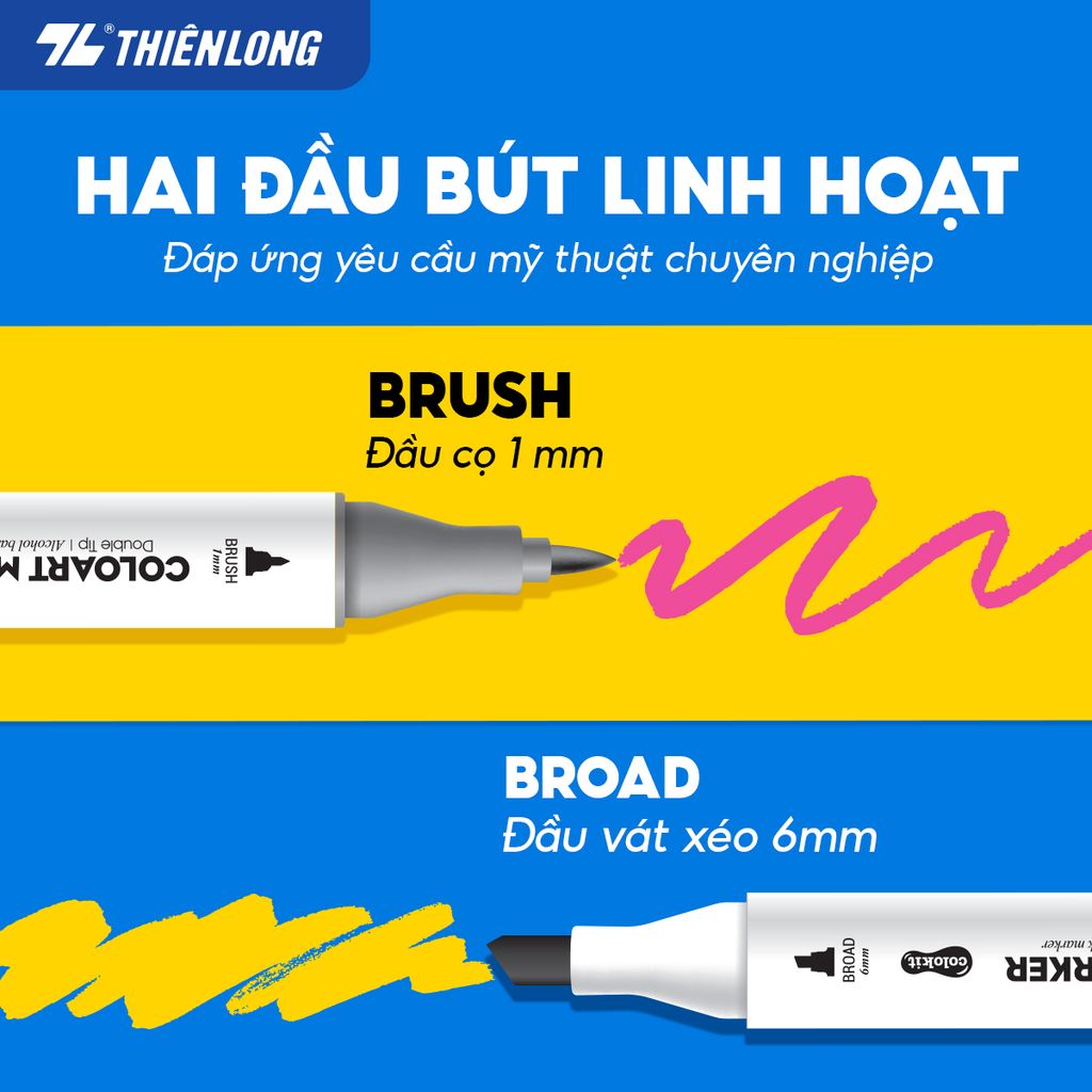 Bút dạ màu - bút marker 12 màu Thiên Long Colokit ART MARKER AM-C002 - Tặng sổ Sketch