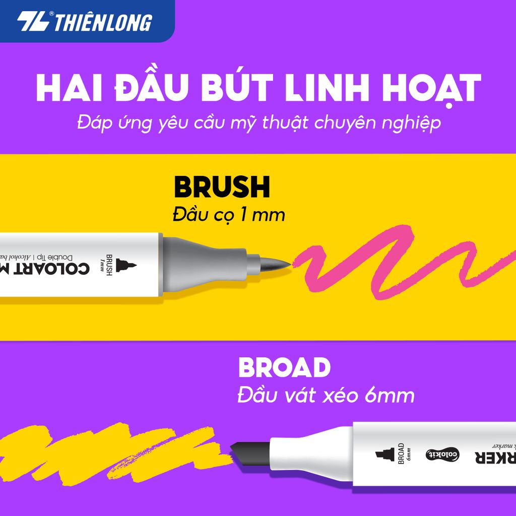 Bút dạ màu - bút marker 12 màu Thiên Long Colokit ART MARKER AM-C002 - Tặng sổ Sketch
