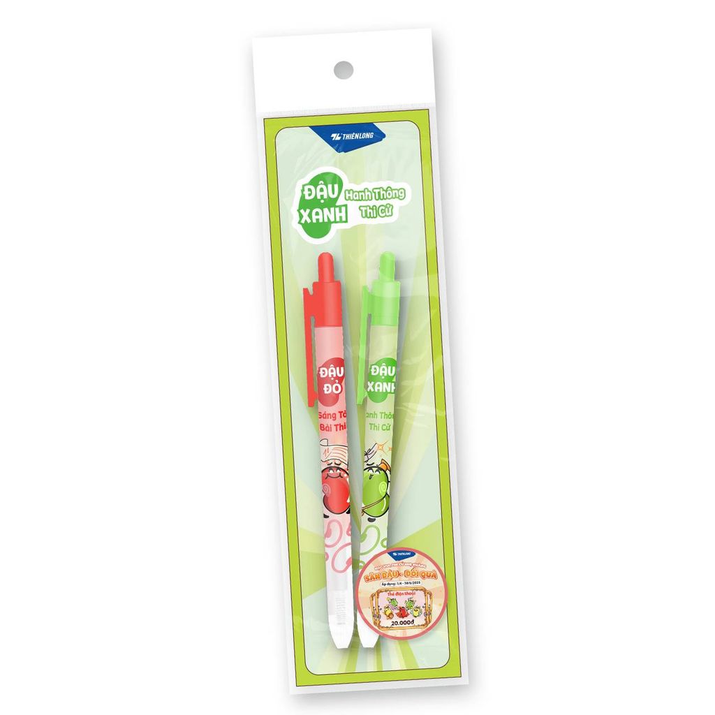 Túi bút bi, bút gel Thiên Long TL-095, TL-105, FL-04/Luck - Phiên bản hanh thông thi cử, đóng gói - Túi 2/3 bút