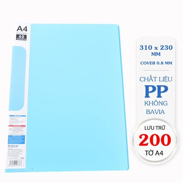 Bìa đựng hồ sơ 40 lá sức chứa 200 tờ A4 80 gsm Thiên Long Flexoffice FO-DB008