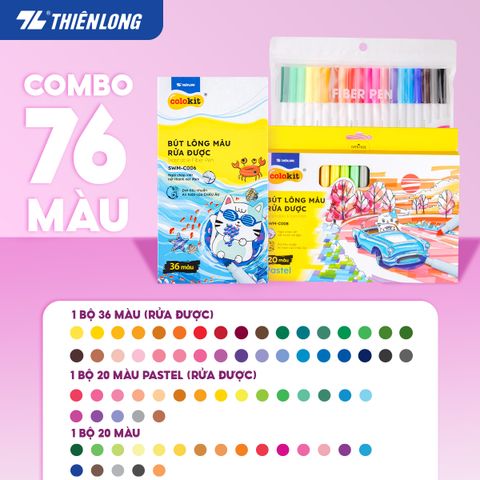 Bút lông màu Fiber Pen Thiên Long Colokit - Có thể rửa được- Combo 40/56/76/96 cây