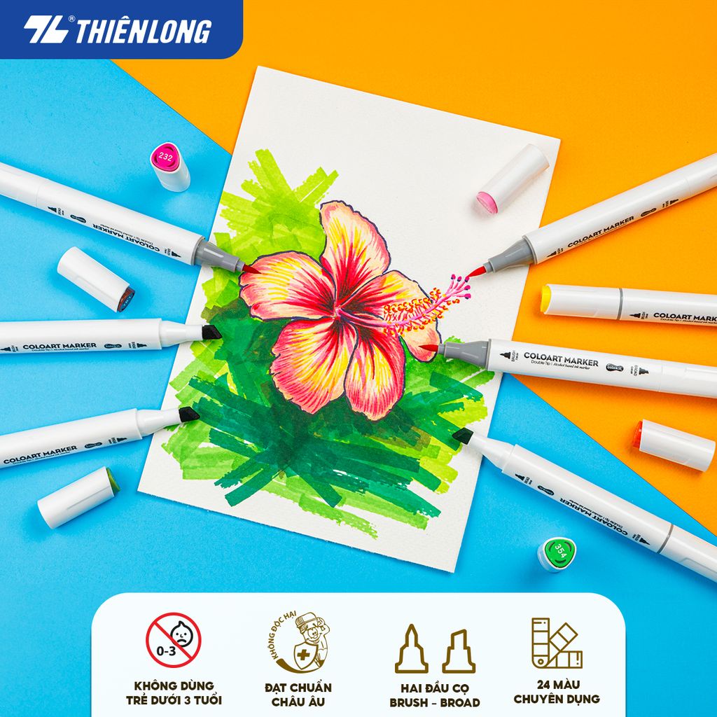 Bút dạ màu - bút marker 12 màu Thiên Long Colokit ART MARKER AM-C002 - Tặng sổ Sketch