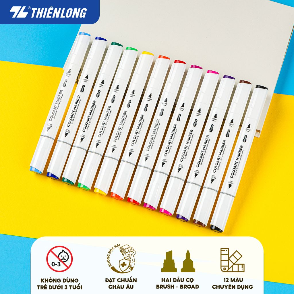 Bút dạ màu - bút marker 12 màu Thiên Long Colokit ART MARKER AM-C002 - Tặng sổ Sketch