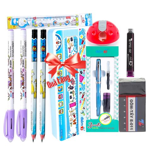 Combo Vui Hè Bé Đến Trường - 8 Món (Bút chì gỗ,  Bút Gel  xóa được, Bút máy, ...).