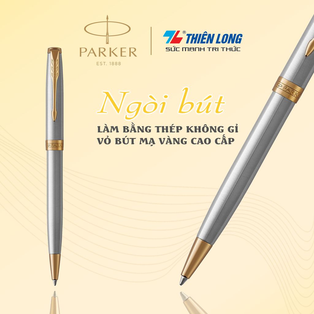 Bút bi cao cấp Parker Sonnet Đ-STAIN Steel GT TB-1950798 Mạ Vàng 18K