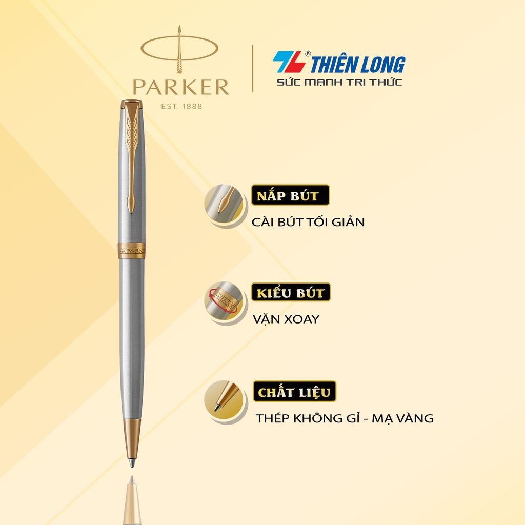 Bút bi cao cấp Parker Sonnet Đ-STAIN Steel GT TB-1950798 Mạ Vàng 18K