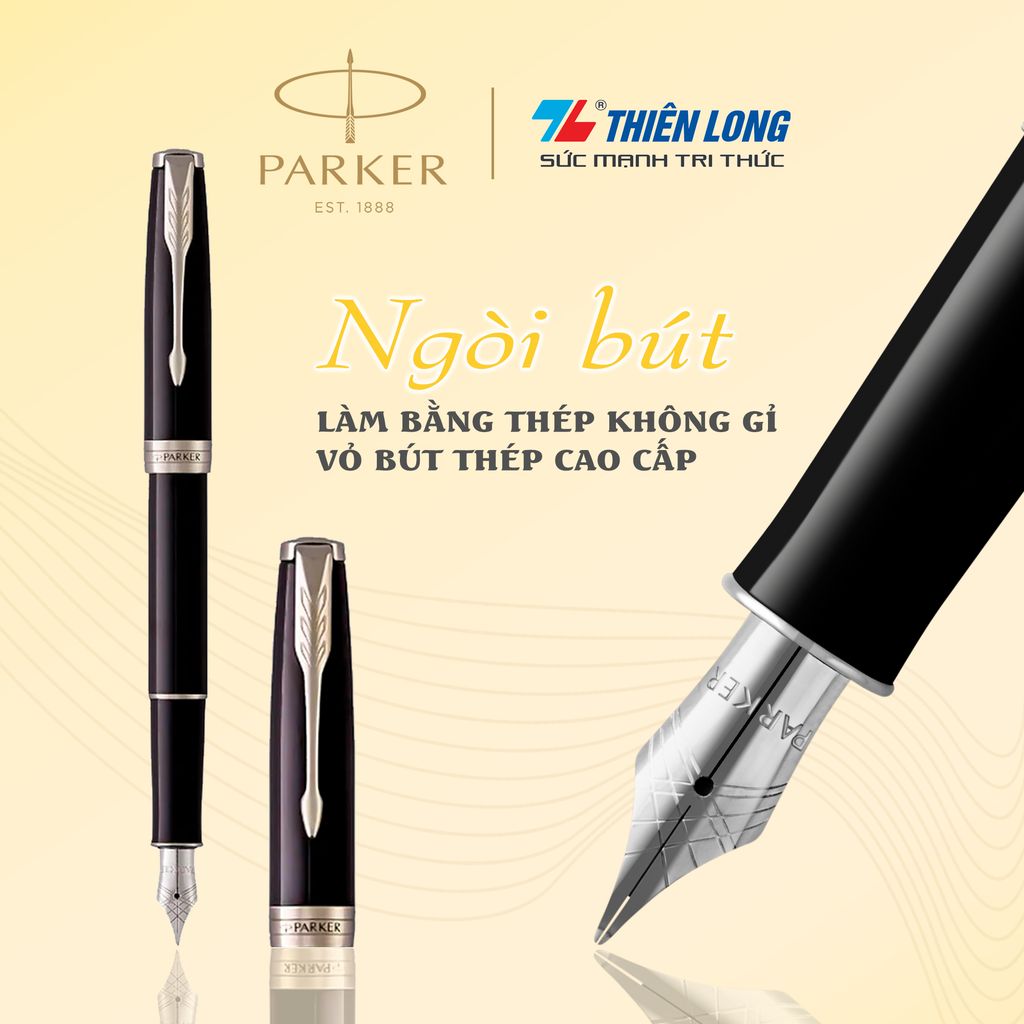 Bút máy cao cấp Parker Sonnet Black CT TB-1950789 - Mạ vàng 18k