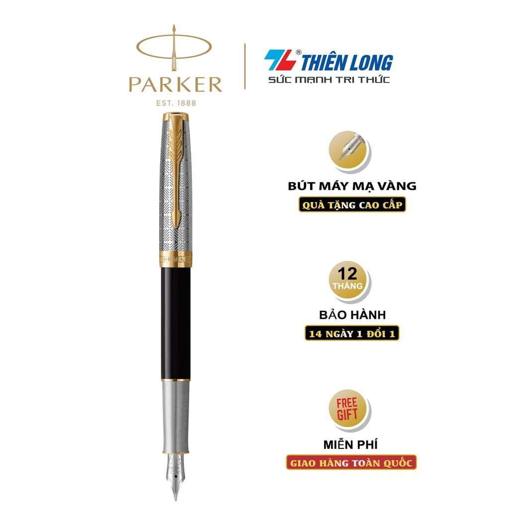 Bút máy cao cấp Parker SON Metal Black GT18k GB-2119784 - Mạ vàng 18K