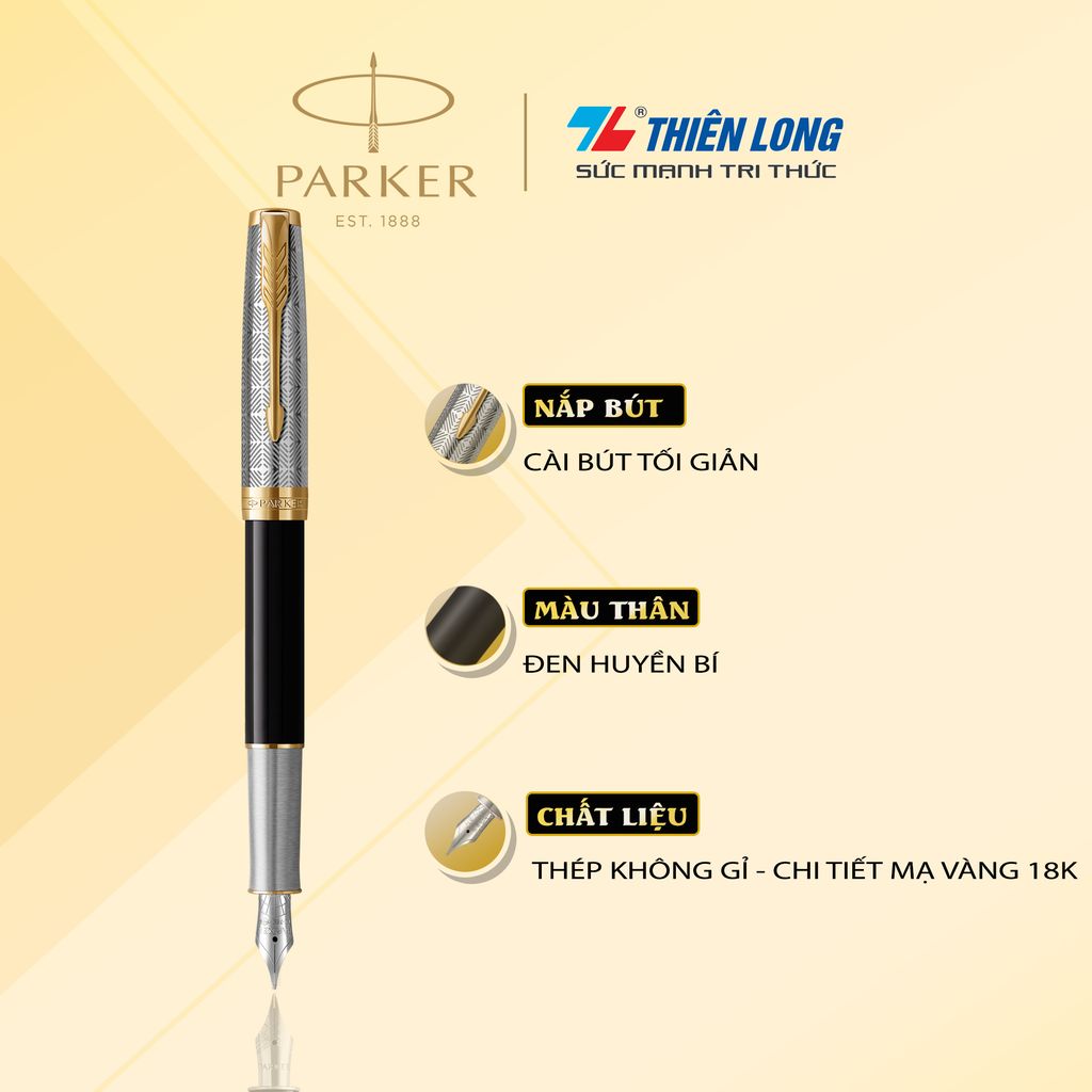 Bút máy cao cấp Parker SON Metal Black GT18k GB-2119784 - Mạ vàng 18K