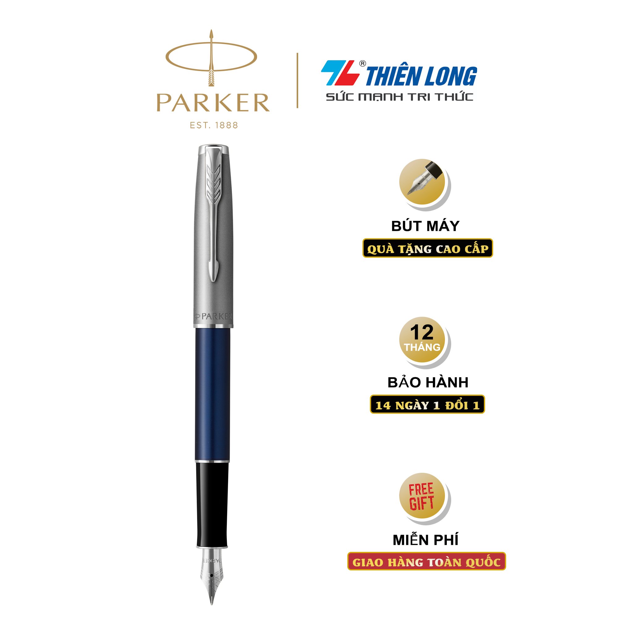 Bút máy cao cấp Parker SON SB Metal Blue CT TB-2146772 - Thép không gỉ
