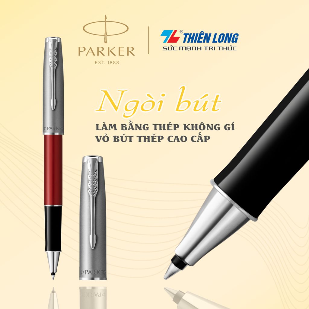 Bút lông bi cao cấp Parker SON X-SB M Red CT TB-2146854 - Thép không gỉ