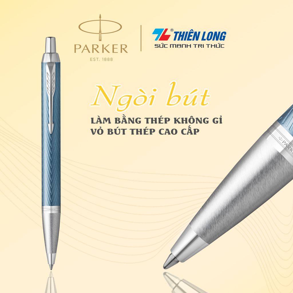 Bút bi cao cấp Parker IM PRM X-Blue Grey CT GB-2143645 - Thép không gỉ