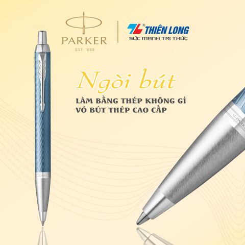 Bút bi cao cấp Parker IM PRM X-Blue Grey CT GB-2143645 - Thép không gỉ