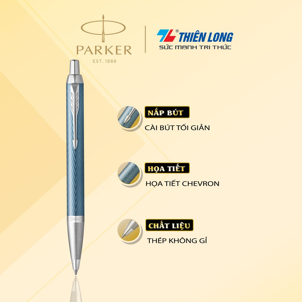 Bút bi cao cấp Parker IM PRM X-Blue Grey CT GB-2143645 - Thép không gỉ