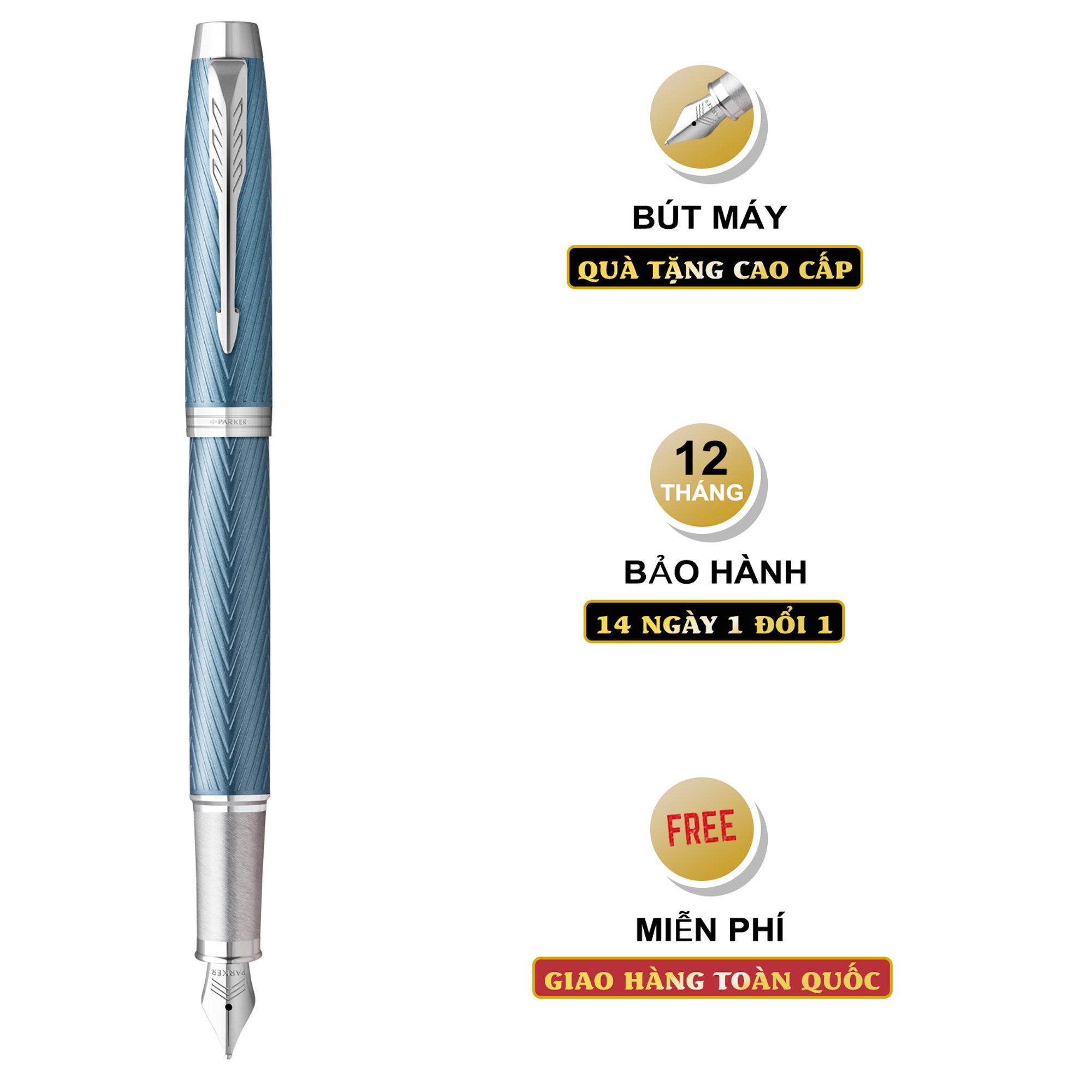 Bút máy cao cấp Parker IM PRM Blue Grey CT TB-2143469 - Thép không gỉ