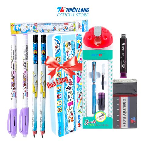 Combo Vui Hè Bé Đến Trường - 8 Món (Bút chì gỗ,  Bút Gel  xóa được, Bút máy, ...).