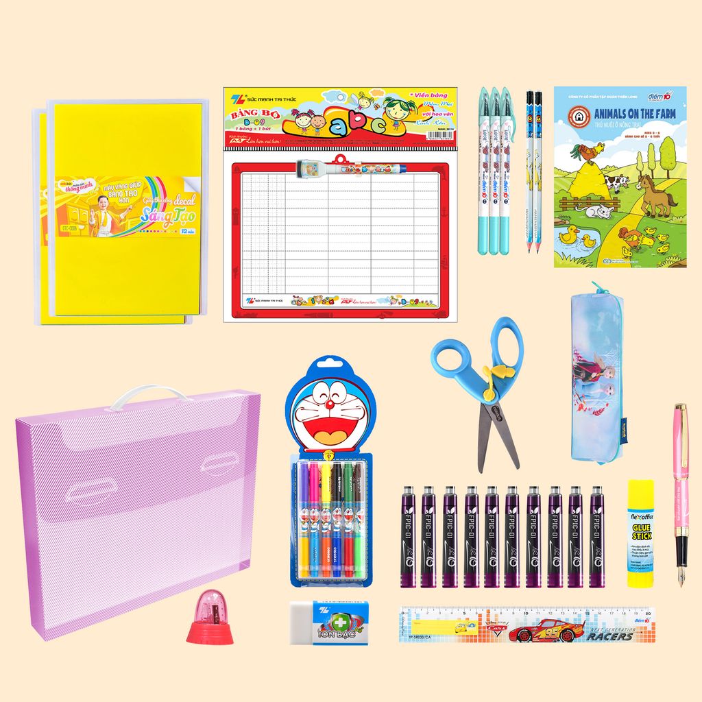 [Combo Cấp 1] Trọn Bộ Dụng Cụ Học Tập Lớp 3 - Nhập Học Năm Mới 2023 - 15 Món (Hộp đựng bút, Bút máy, Thước thẳng,...)
