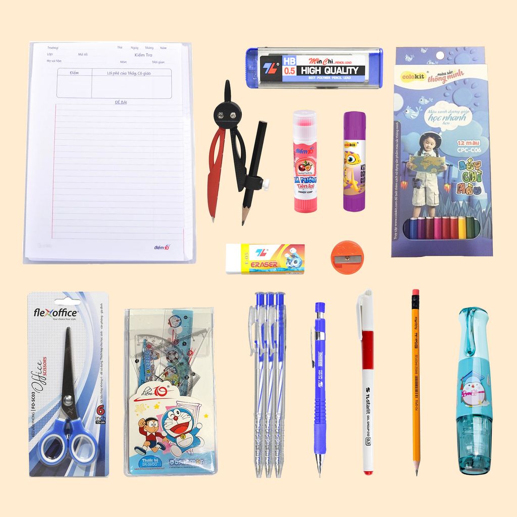 [Combo Cấp 2] Trọn Bộ Dụng Cụ Học Tập - Combo quà thưởng tổng kết cấp 1(Bút Bi, Bút gel xóa được,...)