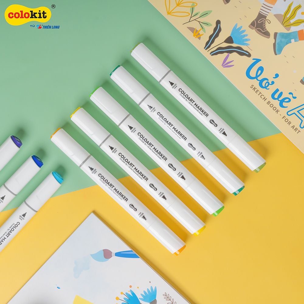 Bút dạ màu - bút marker 12 màu Thiên Long Colokit ART MARKER AM-C002 - Tặng sổ Sketch