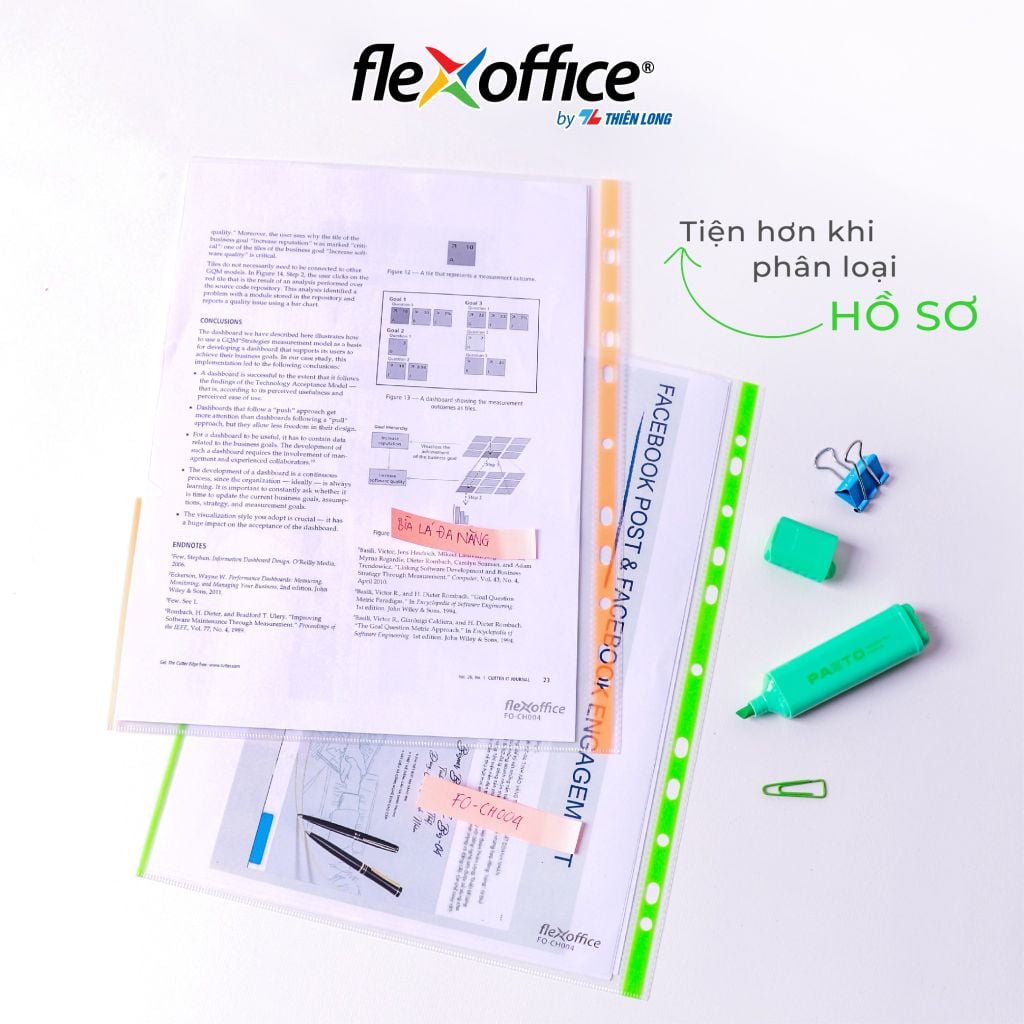 Bìa lỗ - bìa lá đa năng A4 Thiên Long Flexoffice nhiều màu sử dụng với bìa còng