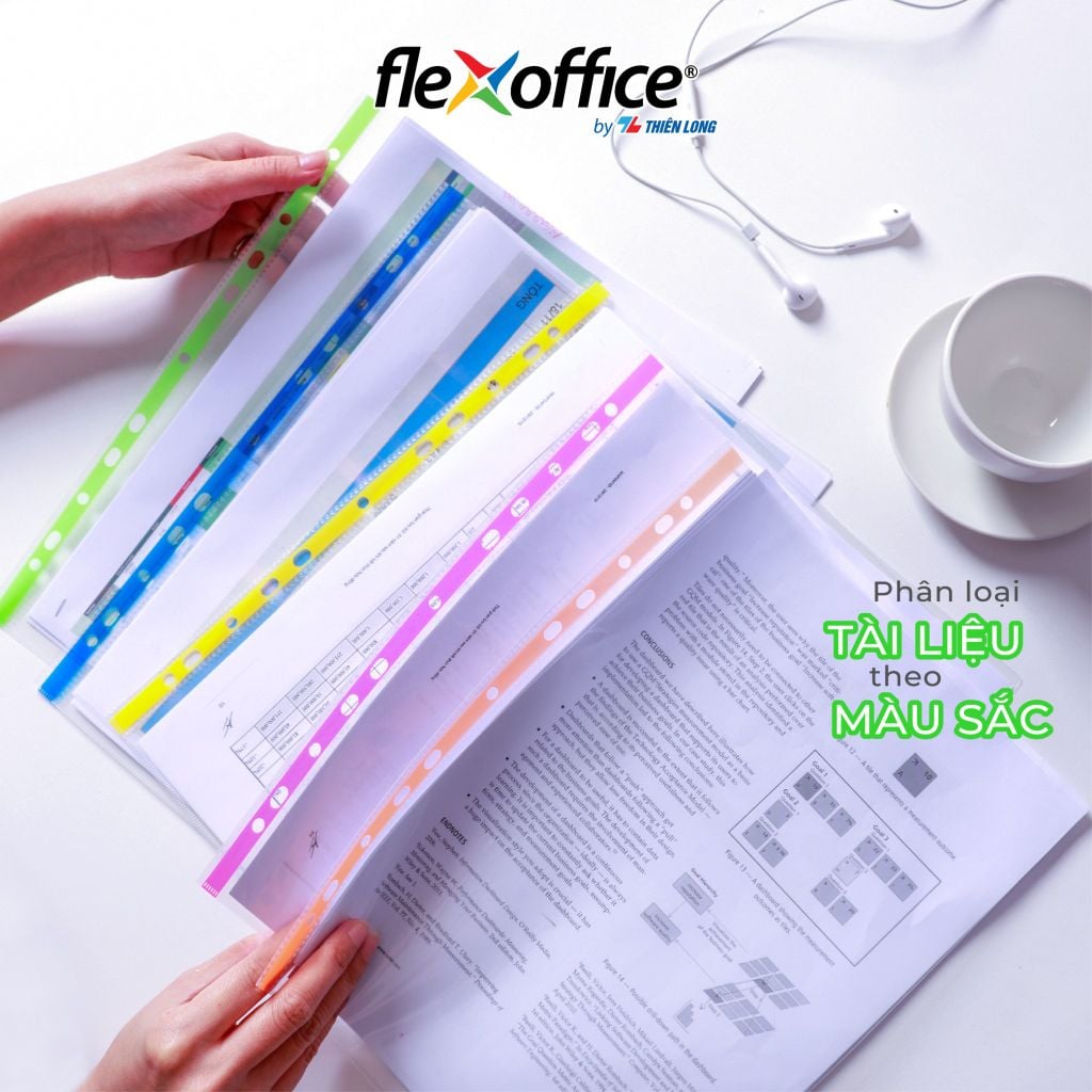 Bìa lỗ - bìa lá đa năng A4 Thiên Long Flexoffice nhiều màu sử dụng với bìa còng