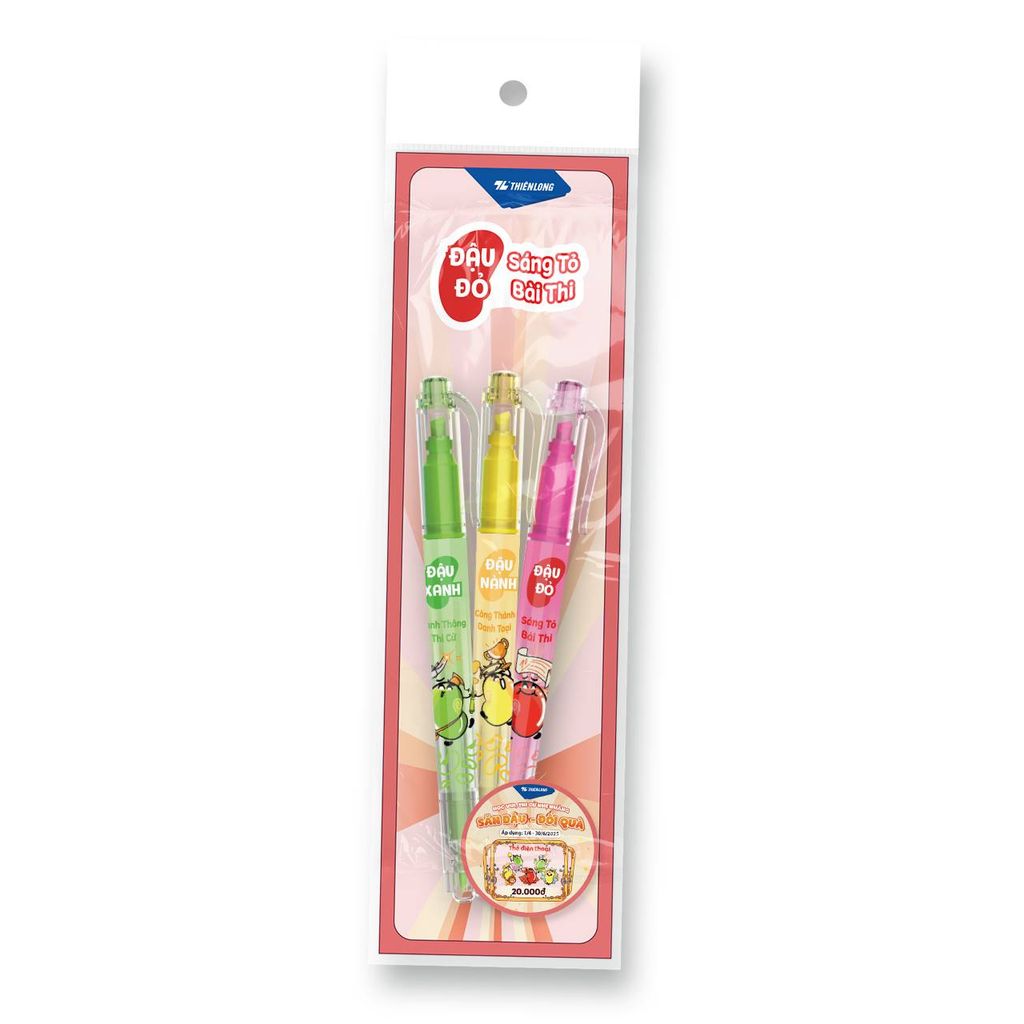 Túi bút bi, bút gel Thiên Long TL-095, TL-105, FL-04/Luck - Phiên bản hanh thông thi cử, đóng gói - Túi 2/3 bút