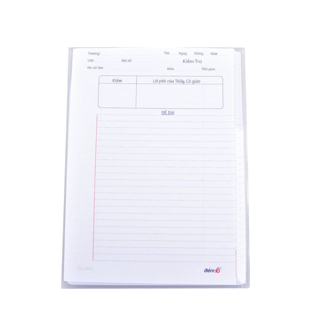 Túi 20 tờ đôi và 6 tờ đơn giấy kiểm tra 70gsm Thiên Long Điểm 10 TP-GKT015 kẻ ngang