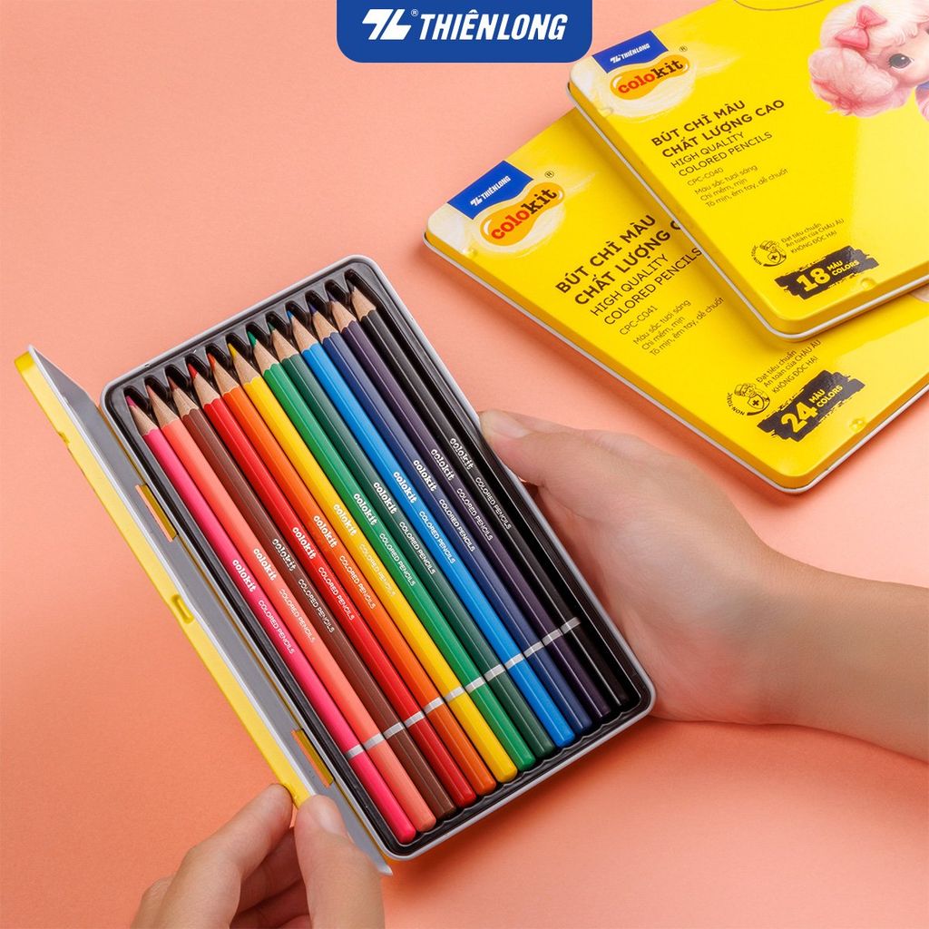 Bút chì 12/18/24 màu hộp thiếc Colored Pencils Thiên Long Colokit