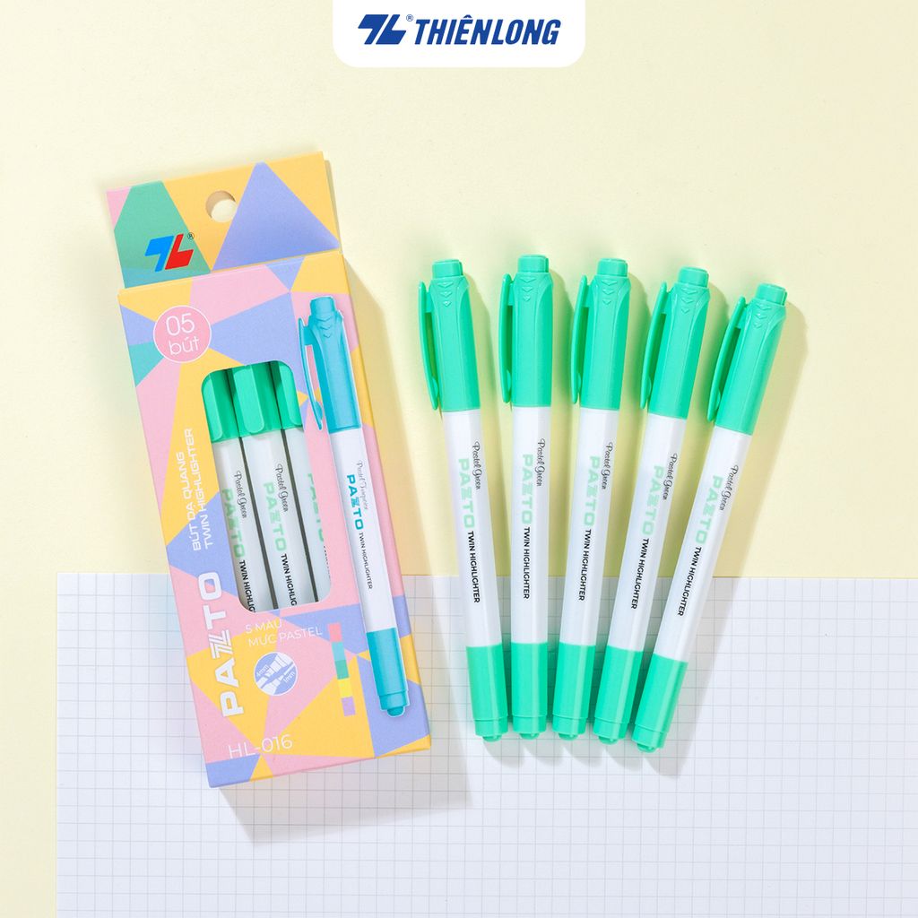 Combo 5 Bút dạ quang màu Pastel Thiên Long Pazto HL-016 - Bút dạ quang rửa được - Photocopy không làm mất nét chữ bên dưới