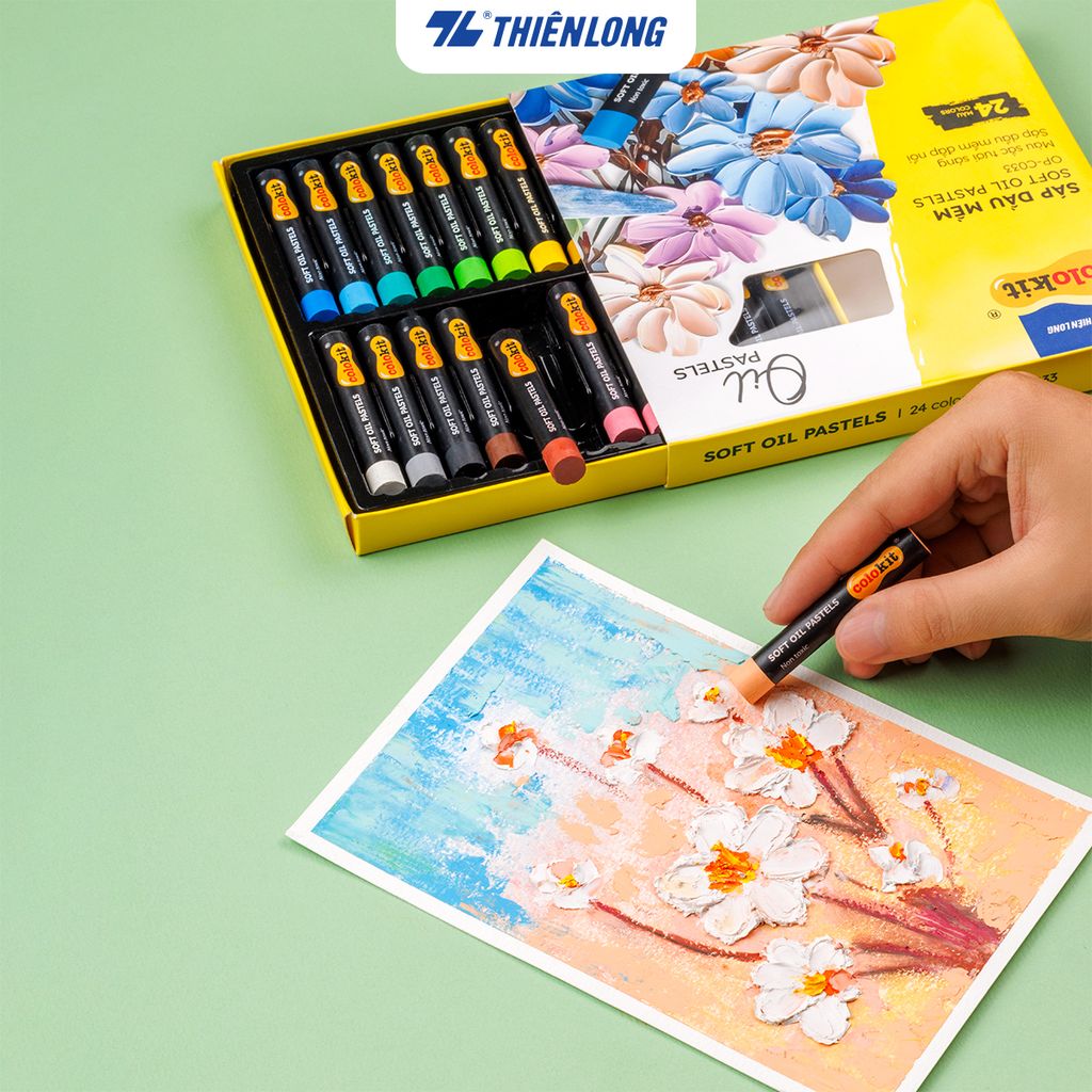 Bút sáp dầu 12/24 màu - Soft Oil Pastels Thiên Long Colokit - Màu sắc tươi sáng Sáp mềm đắp nổi