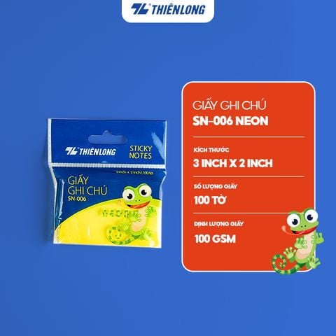 Giấy ghi chú - Giấy notes Neon Thiên Long - Nhiều kích thước