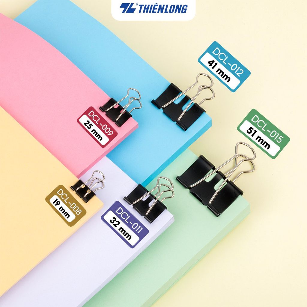 Hộp 12 kẹp bướm công thái học Thiên Long - Ergonomic Binder Clips - Lực bấm nhẹ hơn - Nhiều kích thước lựa chọn