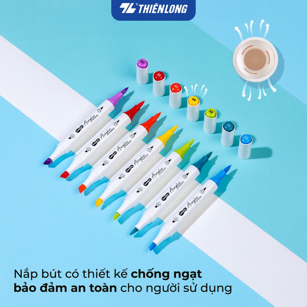 Acrylic Markers 2 đầu ngòi/Bút sơn/ Bút lông 12/24/36 màu ThiênLong Colokit - Màu sắc tươi sáng, Trang trí đa chất liệu