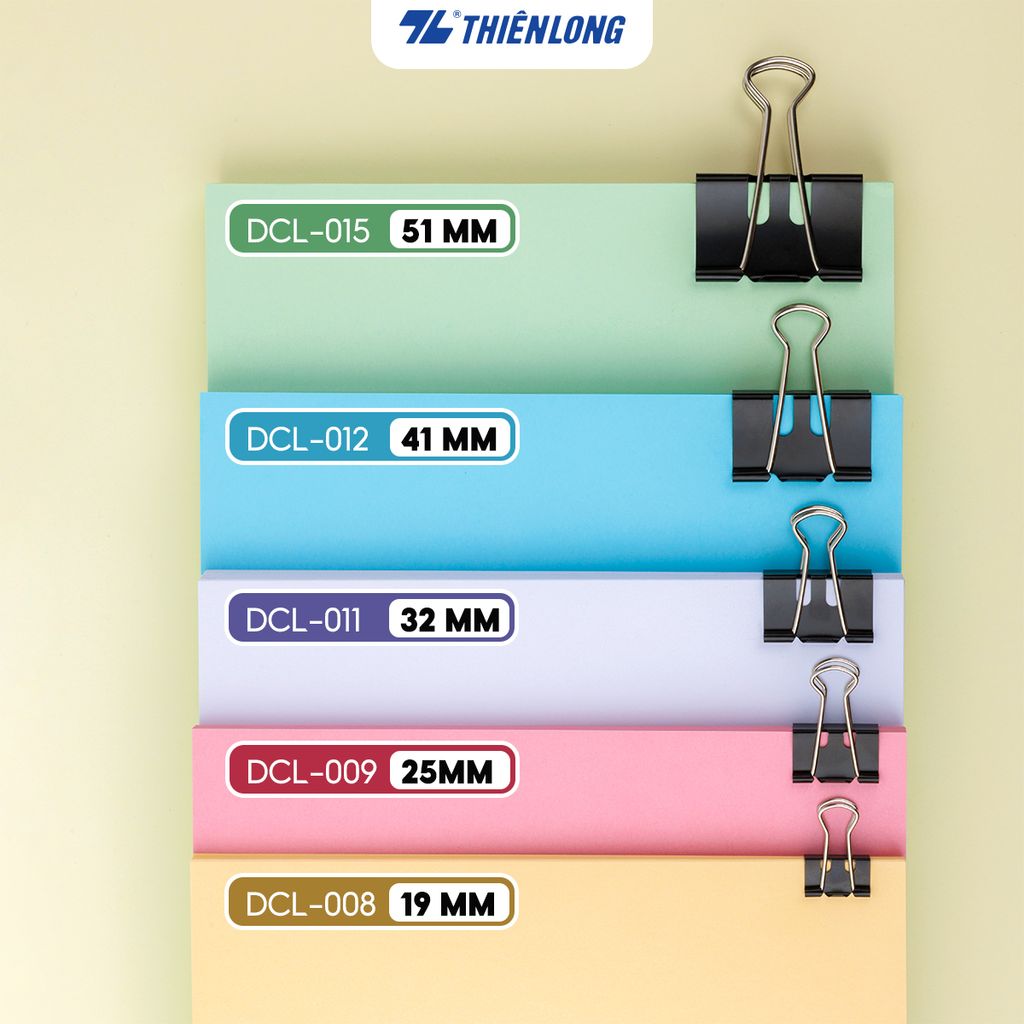 Hộp 12 kẹp bướm công thái học Thiên Long - Ergonomic Binder Clips - Lực bấm nhẹ hơn - Nhiều kích thước lựa chọn