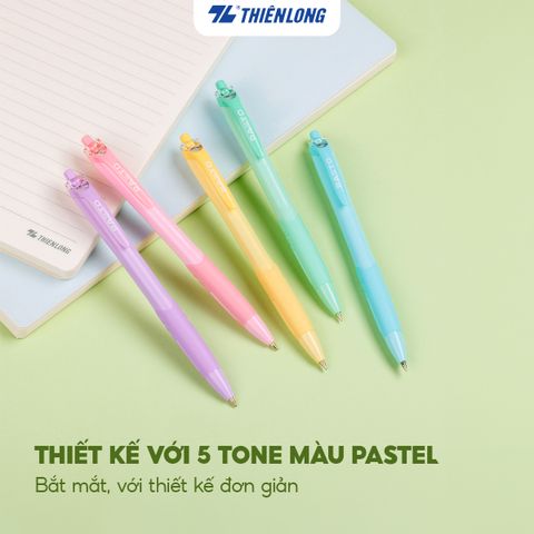Bút gel B màu Pastel Thiên Long Flexoffice Pazto FO-GELB039/VN - Mực xanh (5 cây)