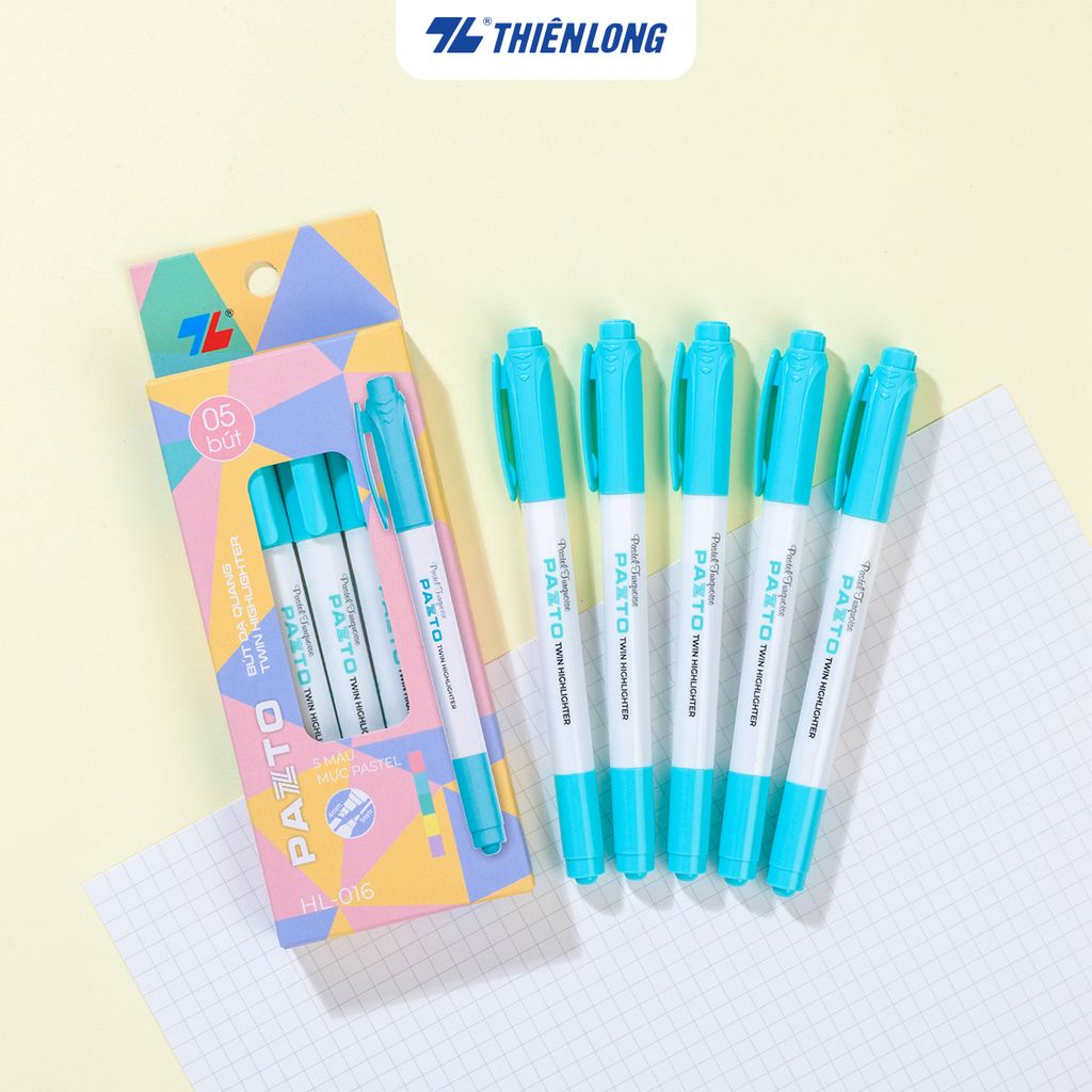Combo 5 Bút dạ quang màu Pastel Thiên Long Pazto HL-016 - Bút dạ quang rửa được - Photocopy không làm mất nét chữ bên dưới